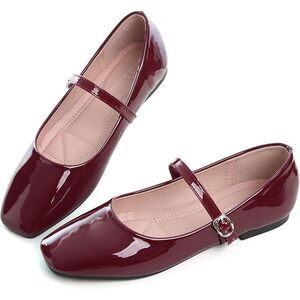 Dear Time Women's Ballet Flat Mary Jane Casual Walking Shoes, Burgundy, Size 8.5